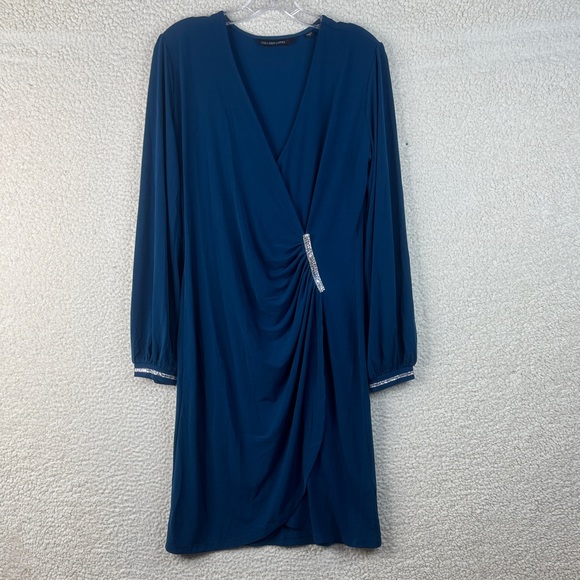 NWOT Colleen Lopez Womens Teal Side Shirred Surplice Faux Wrap Dress Size Medium - Picture 2 of 13
